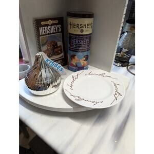 Vintage Hershey's Tin Kisses Singing Candy Dish Cookbook White Chocolat plate